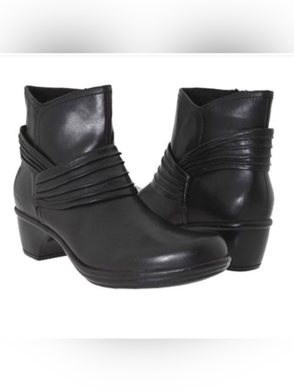Clarks Bendable Black Leather Ingalls Mood Zip Ankle Boots, Sz7, NWOT